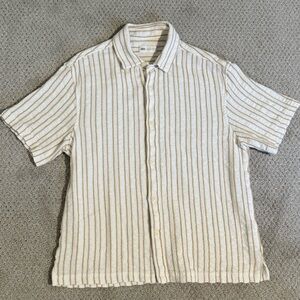New Zara Cream and Brown Casual Button Down Shirt